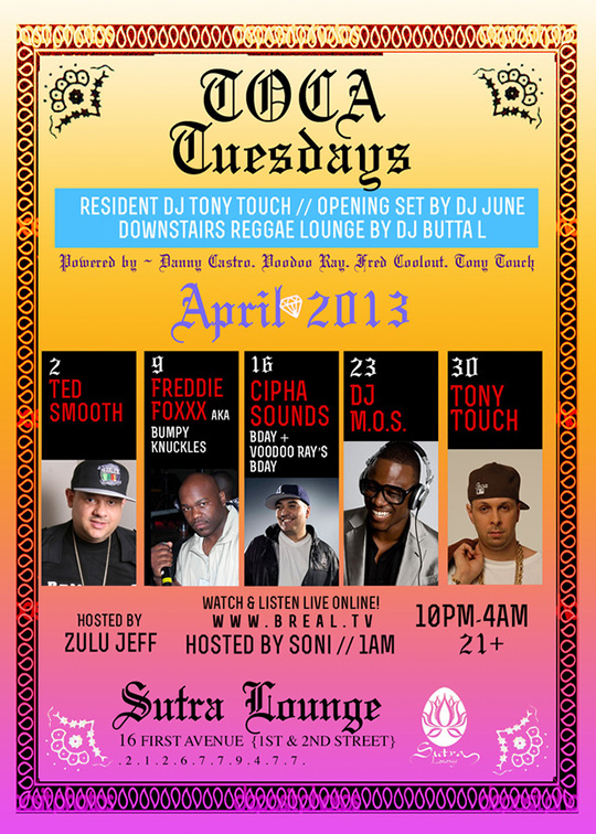 Toca Tuesdays by Tony Touch (April Schedule)