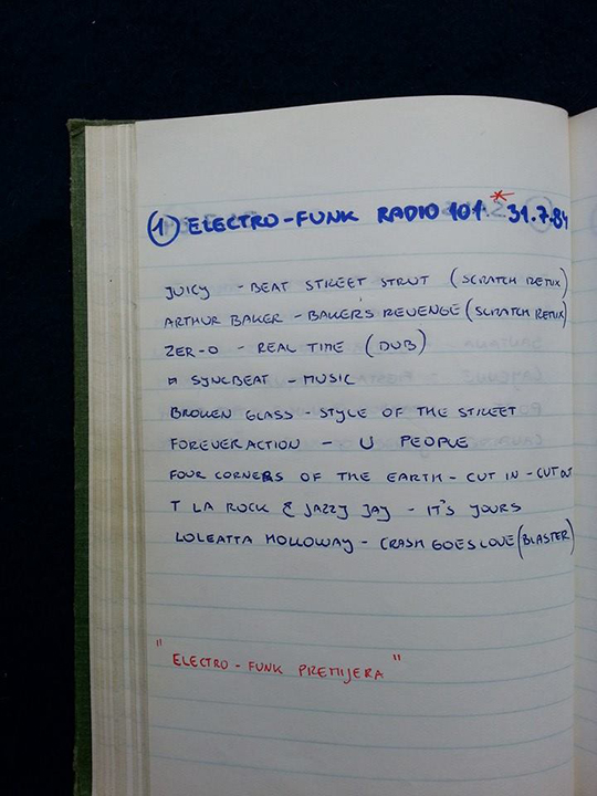 Playliste prvih izdanja Electro Funk Premijere (Radio 101, 1984.)