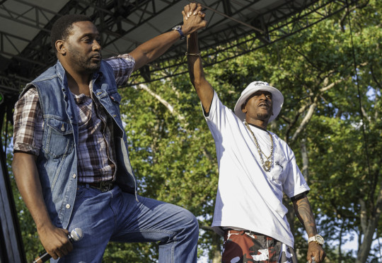 Rappers Big Daddy Kane (left) and Rakim perform at the '40th Anniversary of Hip-Hop Culture' concert at Central Park SummerStage, New York, New York, August 10, 2013. (Photo by Jack Vartoogian/Getty Images)