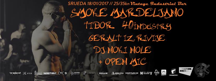 Smoke Mardeljano, Geralt iz Rivije, Tibor i drugi @ Vintage Industrial Bar, Zagreb (18. 1.)