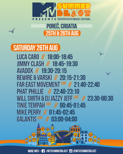 MTV Summerblast Timetable for Aug 26th